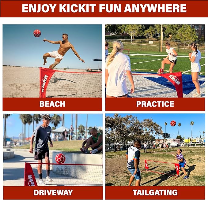 Kickit Soccer Tennis Game Set, Portable 6.5' Wide x 2' High Net & Soft Lightweight Ball, Play Outdoors, Indoors, Backyard, Beach, Complete Skills Training & Travel Friendly, Original