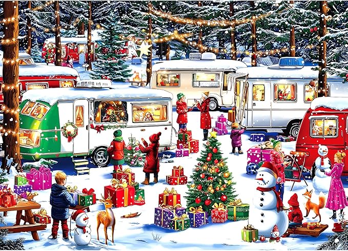Christmas Puzzles for Adults 1000 Pieces, Caravan in the Snow - Winter Camping Jigsaw Puzzle Adults and Teens Family Challenging for Party Game & Family Fun (27.5" x 19.7")