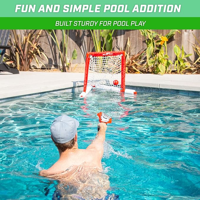 GoSports Lacrosse Floating Pool Goal Set - Includes Water Goal, 2 Sticks and 4 Soft Balls, Red