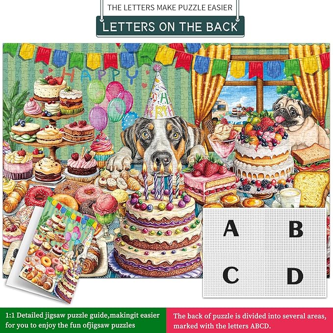 Dog Desserts Jigsaw Puzzles for Adults 1000 Pieces, Interlock Perfectly Letter on Back No Dust, Home Decor Birthday Party Puzzle, 1:1 Poster Jigsaw Puzzles for Adults