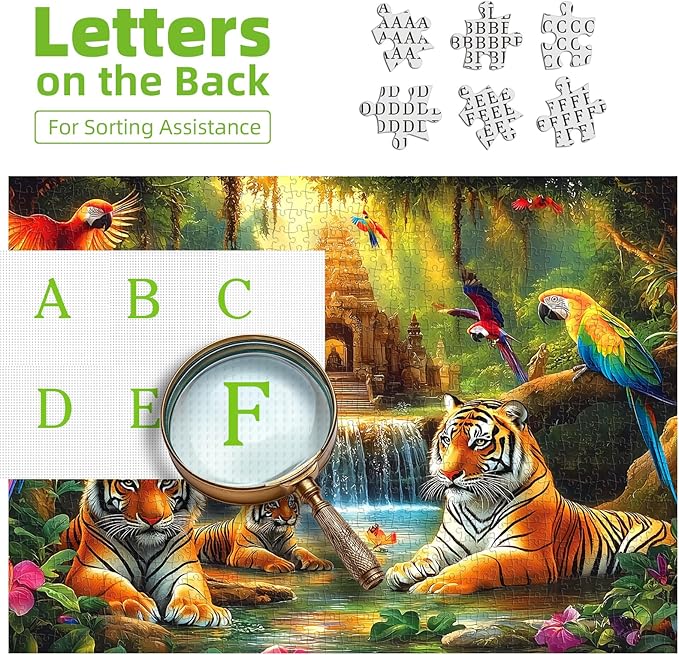 500 Piece Puzzles for Adults, Jungle Tigers & Parrots, Impossible Hard Difficult Challenging Jigsaw Puzzles for Adults 500 Pieces, Party Game Gifts Decoration (23 x 15 Inch)