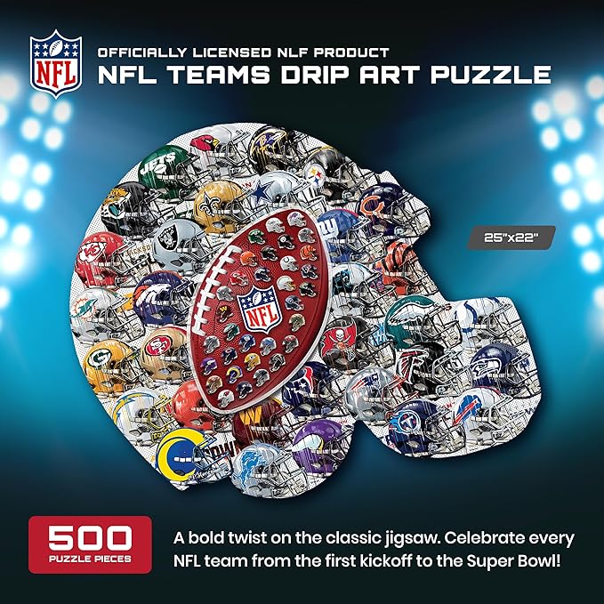 MasterPieces 500-Piece NFL Drip Art Helmet Shaped Puzzle - Perfect for NFL Fanatics - 25"x22"