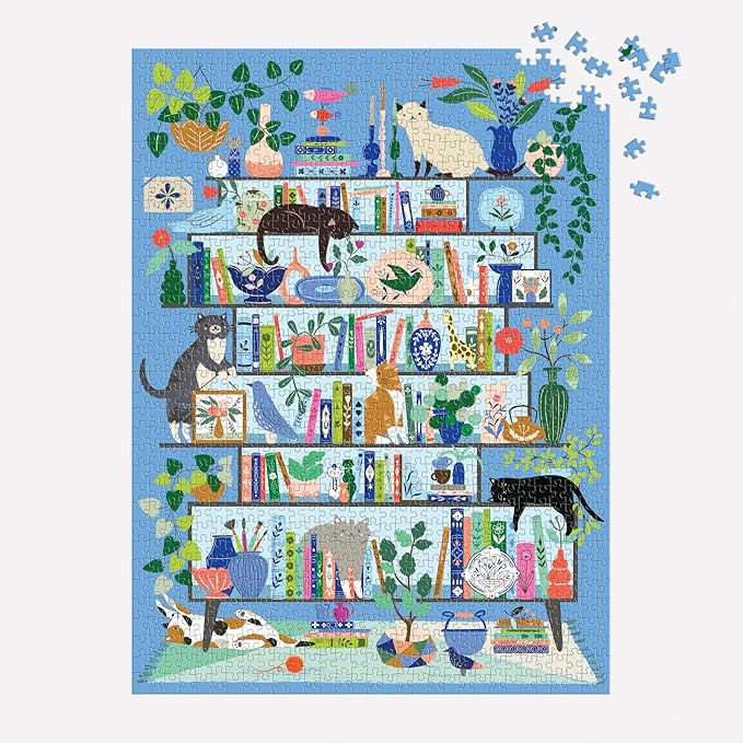 Galison Purrfect Nook – 1000 Piece Jigsaw Puzzle Featuring Artwork of A Lively Cozy Shelf Made for Bibliophiles and Cat Lovers Alike