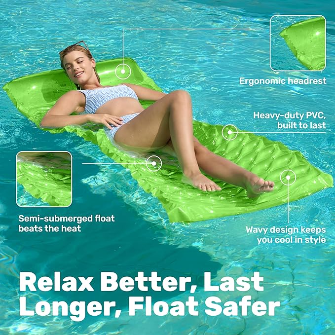 SLOOSH Inflatable Pool Floats Raft,Floating Lounge for Adults,64x32 inch Swimming Mat Pool Mattress with Headrest,2 Pieces Float Air Mat for Summer Water Beach Fun