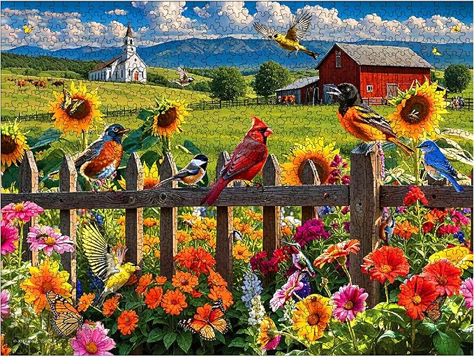 White Mountain 500 Piece Jigsaw Puzzle Spring Flower Bird Puzzles with Large Pieces Gift for Adults and Family 18"x24" - Sunday Gathering