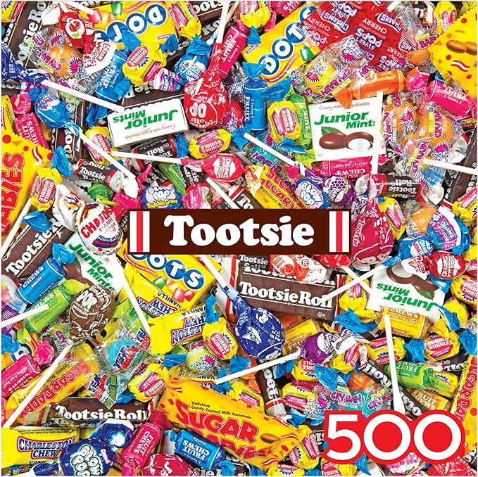 RoseArt - Snack Assortment - Tootsie Mega Mix 500 Piece Jigsaw Puzzle for Adults, Candy Collage Design - Finished Size 24 x 18 - Made in USA