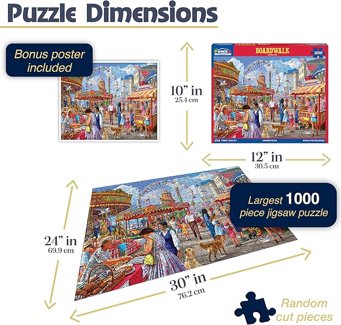 White Mountain 1000 Piece Jigsaw Puzzle Classic Summer Carnival Fair Puzzles with Large Pieces for Adults and Family 24"x30" - Boardwalk