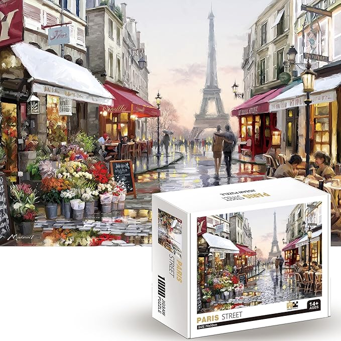1000 Piece Jigsaw Puzzle for Adults Teens Kids - Fine Art Challenging, Paris Street 1000Pcs Puzzle, Family Game Gift, Size 27"x20"