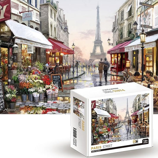 1000 Piece Jigsaw Puzzle for Adults Teens Kids - Fine Art Challenging, Paris Street 1000Pcs Puzzle, Family Game Gift, Size 27"x20"