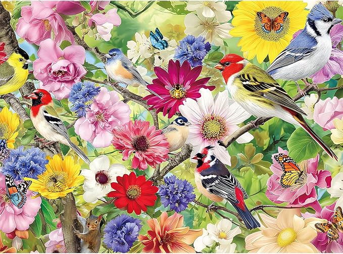 300 Piece Puzzles for Adults, 300 Piece Puzzles for Adults Large Piece, Spring Flowers Birds Butterflies Jigsaw Puzzle, Challenging Puzzle Perfect for Game Nights, 20.5 X 15 in