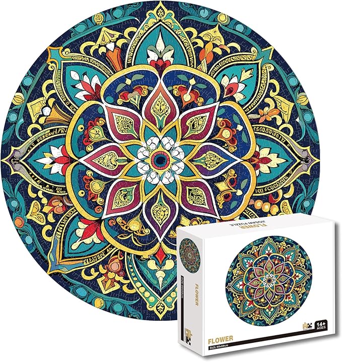 1000 Pieces Mandala Round Jigsaw Puzzles for Adults Kids Teen Round Puzzle Game Toys Gift 26.7" x 26.7" Q1169
