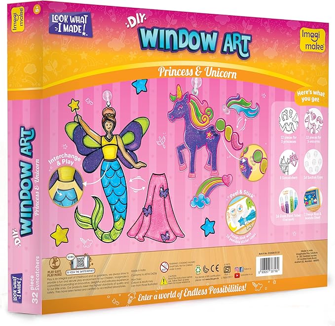 Imagimake Window Art Princess & Unicorn | DIY Suncatcher Kit for 5-8 Year Old | Princess & Unicorn Toys for Girls | Art & Craft Kits for Ages 6-8 | Easter Gifts for 5 Year Old Girls