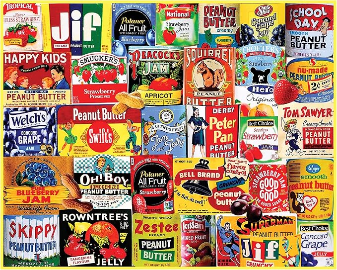 White Mountain 1000 Piece Jigsaw Puzzle Vintage Food Labels Puzzles with Large Pieces Gift for Adults and Family 24"x30" - Peanut Bitter & Jelly