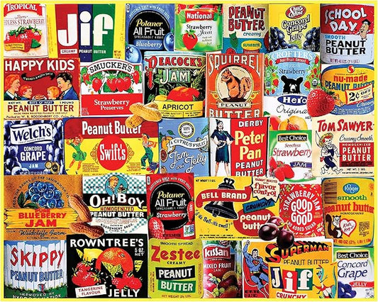 White Mountain 1000 Piece Jigsaw Puzzle Vintage Food Labels Puzzles with Large Pieces Gift for Adults and Family 24"x30" - Peanut Bitter & Jelly
