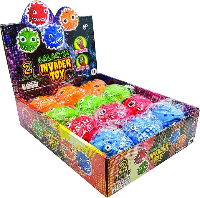 Raymond Geddes Galactic Invader Toys (12 per Pack) - Fun Stress Balls Filled with Black Squish Orb - Cool Toys for Kids