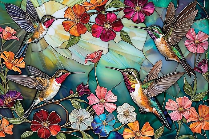 Springbok Hummingbird Hover 500 Piece Jigsaw Puzzle for Adults - Hummingbirds and Flowers - Unique Cut Pieces - Made in USA