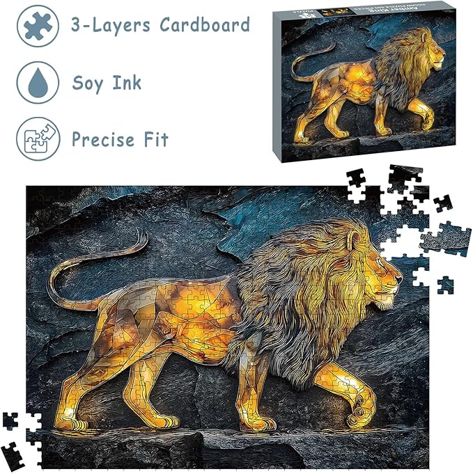 500 Piece Puzzles for Adults, Lion Jigsaw Puzzles 500 Pieces - Amber King, Impossible Puzzle for Home Decor, Finished Size 20.47 * 14.96”, with 1:1 Poster, Letter on The Back