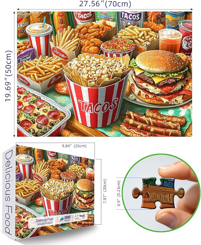 Super Delicious Tacos Food 1000 Piece Puzzles for Adults, Challenge Art Clearance Jigsaw Puzzles, for Gifts Birthday Party Game Family, 27.5 * 19.7 Inch Dust Free Puzzle