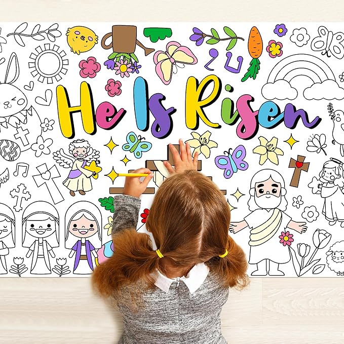 Easter He is Risen Giant Coloring Poster for Kids Huge Religious Theme Blank Paper Banner Large Coloring Table Cover for Classroom Home Party DIY Art Craft Activity Supplies Favor 55 x 23.6 in