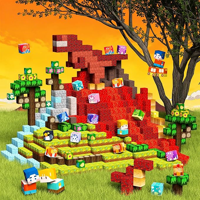 GobiDex 240PCS Magnetic Blocks Playset, Dinosaur STEM Educational Building Toys, Sensory Pretend Play Gift for Boys and Girls