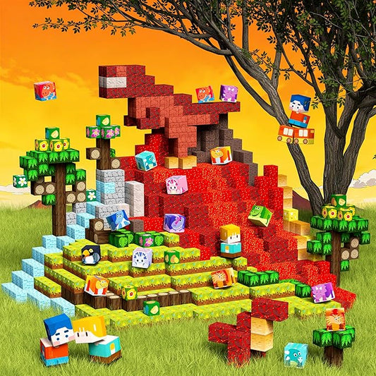 GobiDex 240PCS Magnetic Blocks Playset, Dinosaur STEM Educational Building Toys, Sensory Pretend Play Gift for Boys and Girls