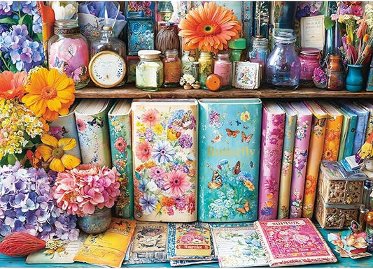 1000 Piece Puzzles for Adults, Vibrant Floral Book Jigsaw Puzzles 1000 Pieces, Flower Handbook Nook Puzzles with Letters on Back, Creative Games Gifts and Home Decor, 27.5" × 19.6“, 1:1 Poster