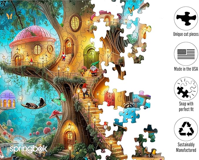 Springbok Gnome Treehouse Village 500 Piece Jigsaw Puzzle for Adults - Poster Now Included - Unique Cut Pieces - Made in USA
