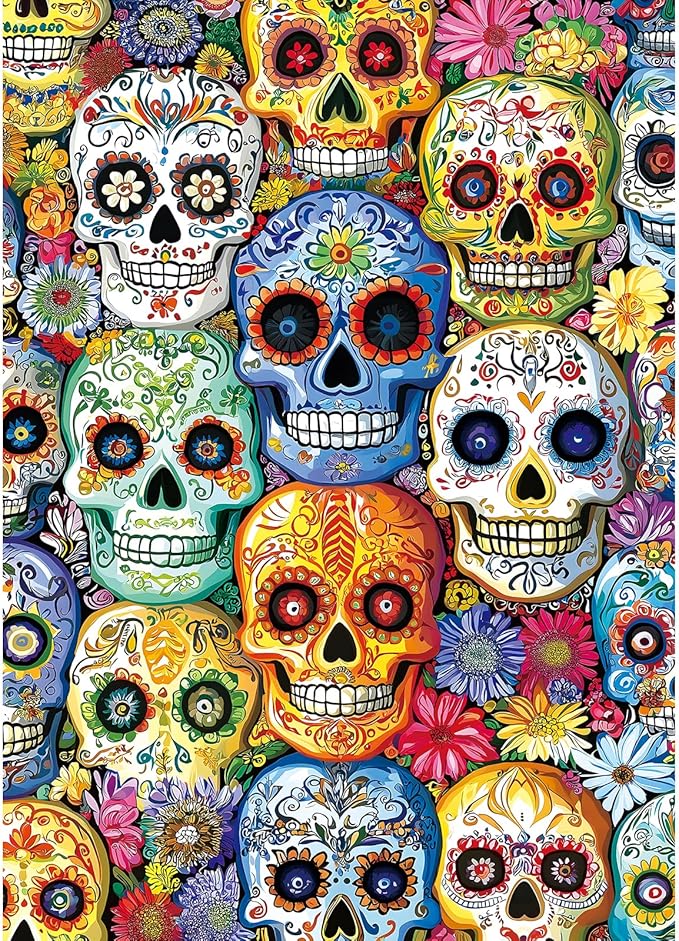 Mexican Day of the Dead (Dia de Los Muertos) 1000 Piece Puzzles for Adults, Artistic Skull Flower for Adults Puzzle, for Gifts Birthday Party Games Family, 27.5 * 19.7 inch Dust Free Puzzle