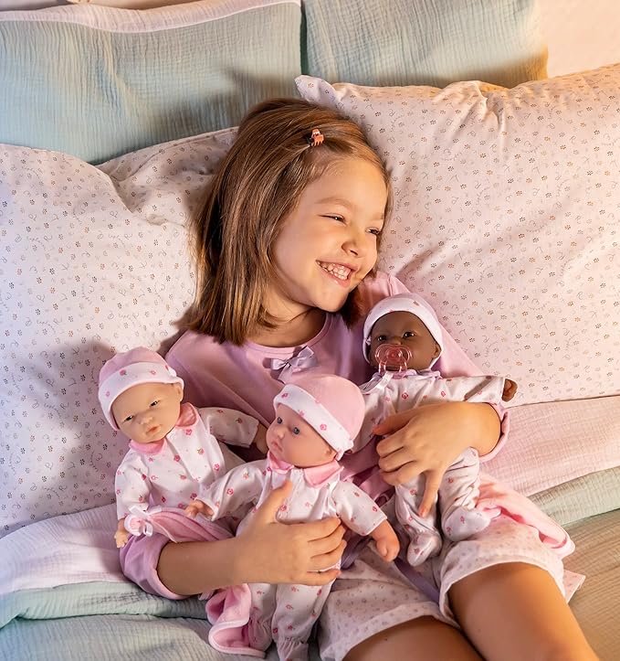 JC Toys | Berenguer Boutique | La Baby Doll Outfit | 3 Piece Pink and White Onesie|Washable| Ages 2+ | Fits Dolls 14"- 18"