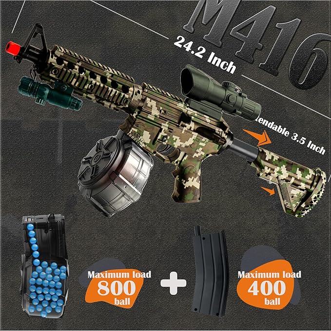 M416 Large Gel Splat Blaster with Goggles, with Drum, Manual & Electric Dual Mode Gel Splat Blaster, for Team Game - Ages 14 +