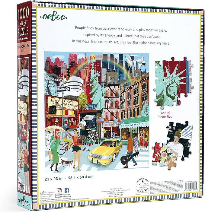 eeBoo 1000 Piece Puzzle - New York Life Jigsaw Puzzle for Adults, Square 23" x 23" Made with Recycled Board & Vegetable-Based Ink