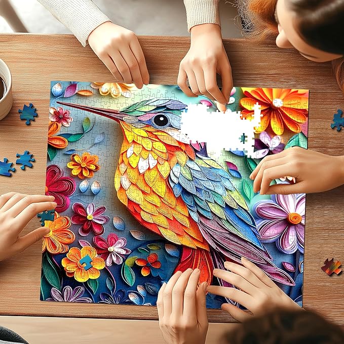 500 Piece Hummingbird Jigsaw Puzzles for Adults, Paper Flower Art Bird Puzzles Challenging for Family Fun Party Game Gifts Decoration (20 x 20 Inch)
