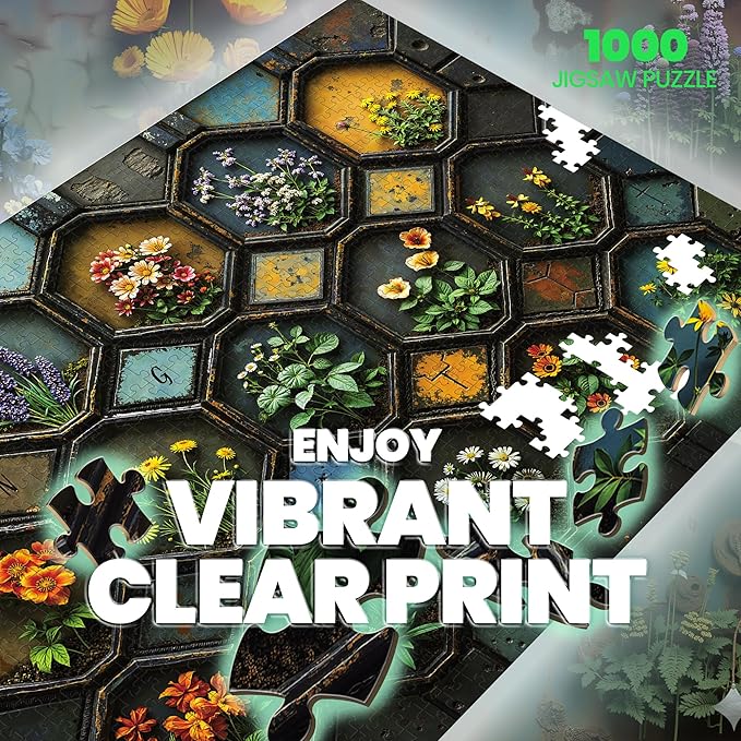 Puzzles for Adults 1000 Pieces, Flower Plant Mosaic Garden, Nature 1000 Piece Puzzle for Adults Seniors, Hard Jigsaw Puzzles 1000 Pieces with Letters on Back for Family Fun Gift, 1:1 Poster