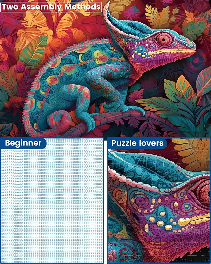Jigsaw Puzzle 500 Pieces, Chameleon Puzzle, Puzzles for Adults 500 Pieces and up, Paper Jigsaw Puzzle for Adults and Families, Pieces Fit Together Perfectly, Smooth Edging, Leisure Animal Puzzle