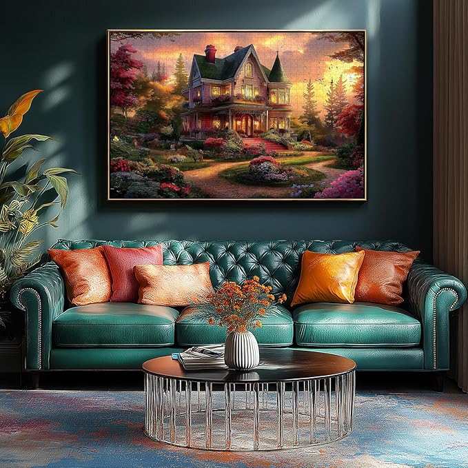 Puzzles for Adults 1000 Pieces, Victorian House at Sunset Jigsaw Puzzle for Family Decoration, Party Game, Finished Size 27.5" x 19.7"