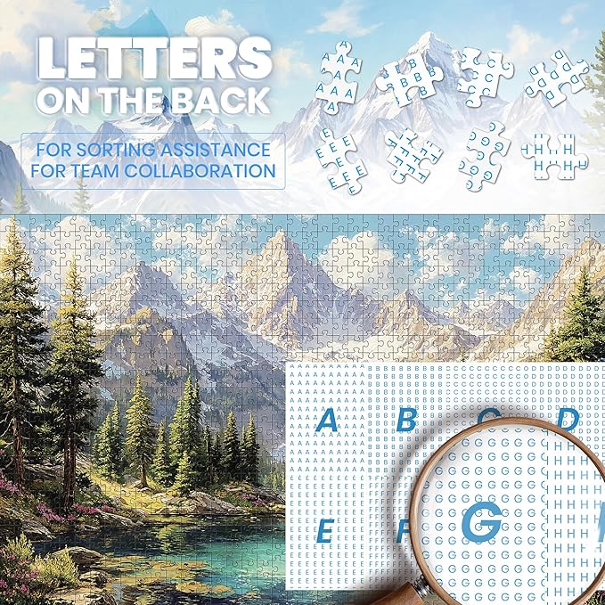 Puzzles for Adults 1000 Pieces, National Park Nature Snow Mountain Lake Forest, 1000 Piece Puzzle for Adults Seniors, Hard Jigsaw Puzzles with Letters on Back, 1:1 Poster