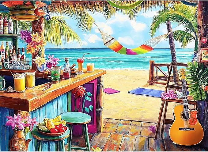 500 Piece Puzzle for Adults, Vacation Jigsaw Puzzle, Seaside Bar Puzzles 500 Pieces Birthday Party for Family Adults Funny Puzzle, Fun and Challenging Family Games 20.5×15 in