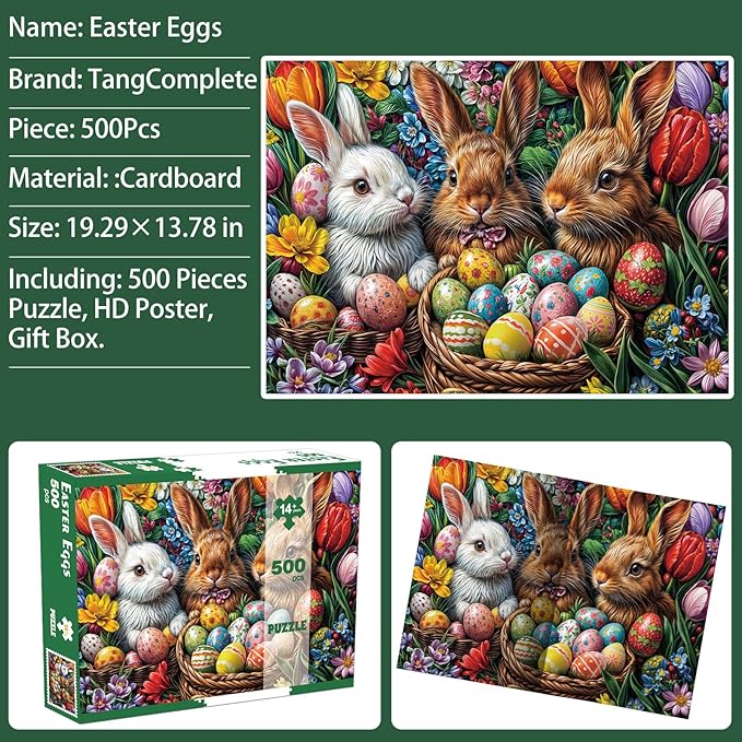 Easter Egg Puzzles for Adults 500 Piece, Jigsaw Puzzles for Adults, Adult Challenging Game Toys, Impossible Puzzle, Family Decoration, Educational Easter Egg Puzzle