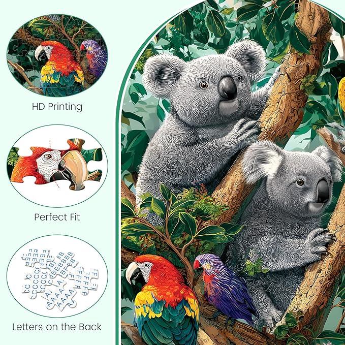 300 Piece Puzzle for Adults, Koalas and Parrots Colorful Jigsaw Puzzle, Relaxing 300 Piece Puzzle, Perfect for Family Game Night, Home Wall Decor, Ideal Gift for Adults, Kids, Seniors, 20.5 x 15 in