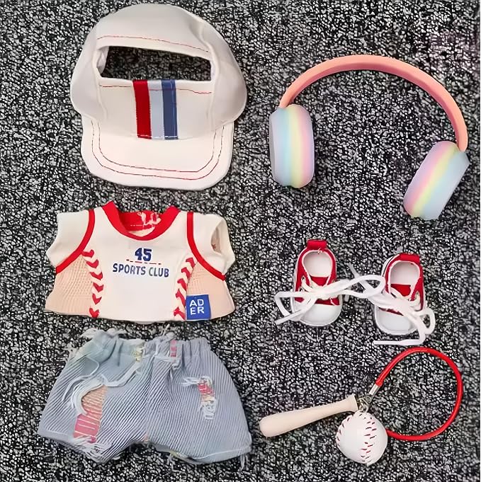 6 Set 17cm Doll Clothes, Clothes for Dolls Outfit, Accessories for 17cm Dolls Clothes Clothes Cap+Jersey+Jeans+Headphones+Sneakers+Bat & Ball, No Doll Included (Baseball Style)