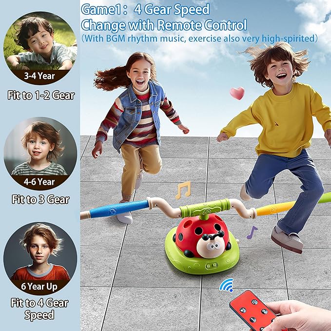 3 in 1 Musical Jump, Toss Ring Game and Stomping Launch Rocket Launcher for Kids Outdoor Toys with Remote Control, Indoor Outside Toy for Kids Ages 4-8 Toys for Ages 5-7 8-13 Birthday Gifts
