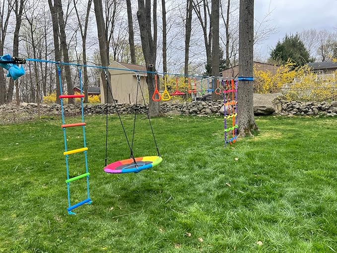 PELLOR Multi-Color Ninja Rings, Gymnastic Rings Backyard Playground Training Equipment Play for Kids & Adults, Swing Bar for Backyard Ninja Warrior Obstacle Course Kits
