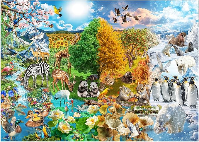 Jigsaw Puzzles for Adults 1000 Pieces, Vibrant Colorful Difficult Challenging Unique Puzzle for Game Night Family Home Decor, 20x27 Inches, Four Seasons