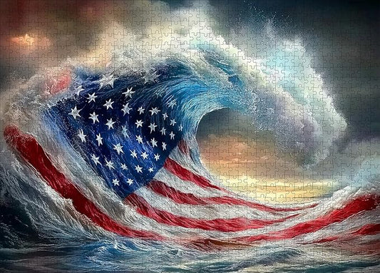 1000pcs American Flag Wave Paper Puzzle - Large Puzzle Toy Adult Game Gift - Family Interactive Game Puzzle DIY Home Decoration Brain Challenge Gift