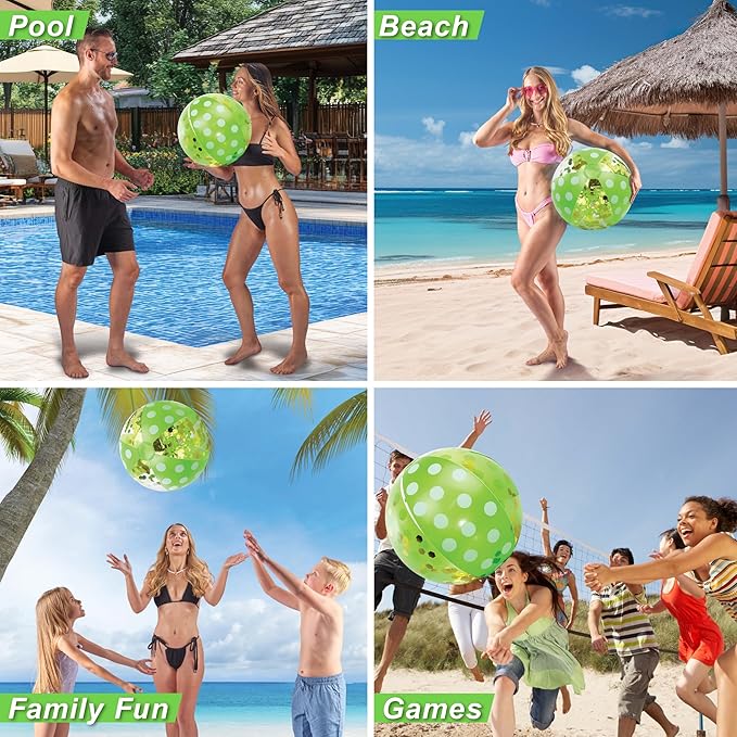 POZA Inflatable Beach Balls - Elegant Glitter Confetti Premium Floaters, Heavy Duty Vinyl Floatation Pool Toys for Pool Beach Party, UV Resistant Pool Décor