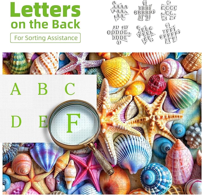 Colorful Seashell 1000 Piece Puzzles for Adults Clearance, Fun Puzzles for Adults 1000 Pieces with HD Print & Poster, 27.5" X 19.7" Dust Free, for Gifts Halloween Christmas Family Games