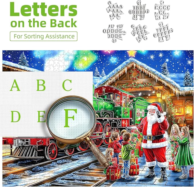Christmas 1000 Piece Puzzle for Adults, Christmas Train Jigsaw Puzzle Santa & Vintage Train Scene Adults and Teens Family Challenging Perfect for Game Nights (27.5x19.7 in)