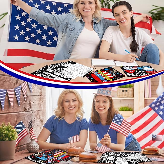 Zhanmai 30 Pcs 4th of July Coloring Posters Patriotic DIY Red White and Blue Independence Day Crafts Bulk Color Your Own Star Posters Crafts for Veterans Day Party Home Activities