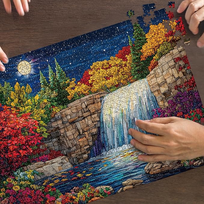 Stained Glass Puzzles for Adults 1000 Pieces, Forest Landscape Jigsaw Puzzles, Nature Difficult Challenging Jigsaw Puzzles, Finished Size 27.56 * 19.69", with 1:1 Poster, Letter on The Back