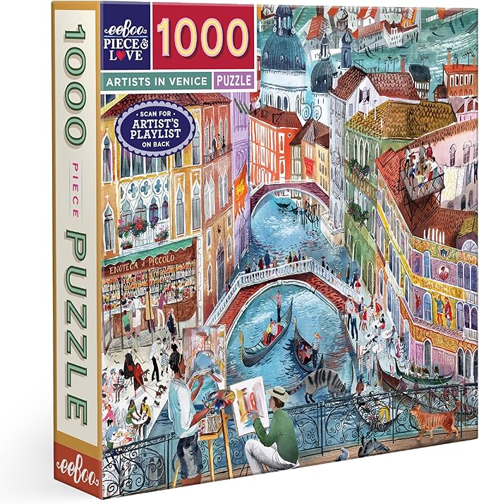 eeBoo 1000 Piece Puzzle - Artists in Venice Jigsaw Puzzle for Adults, Square 23" x 23" Made with Recycled Board & Vegetable-Based Ink